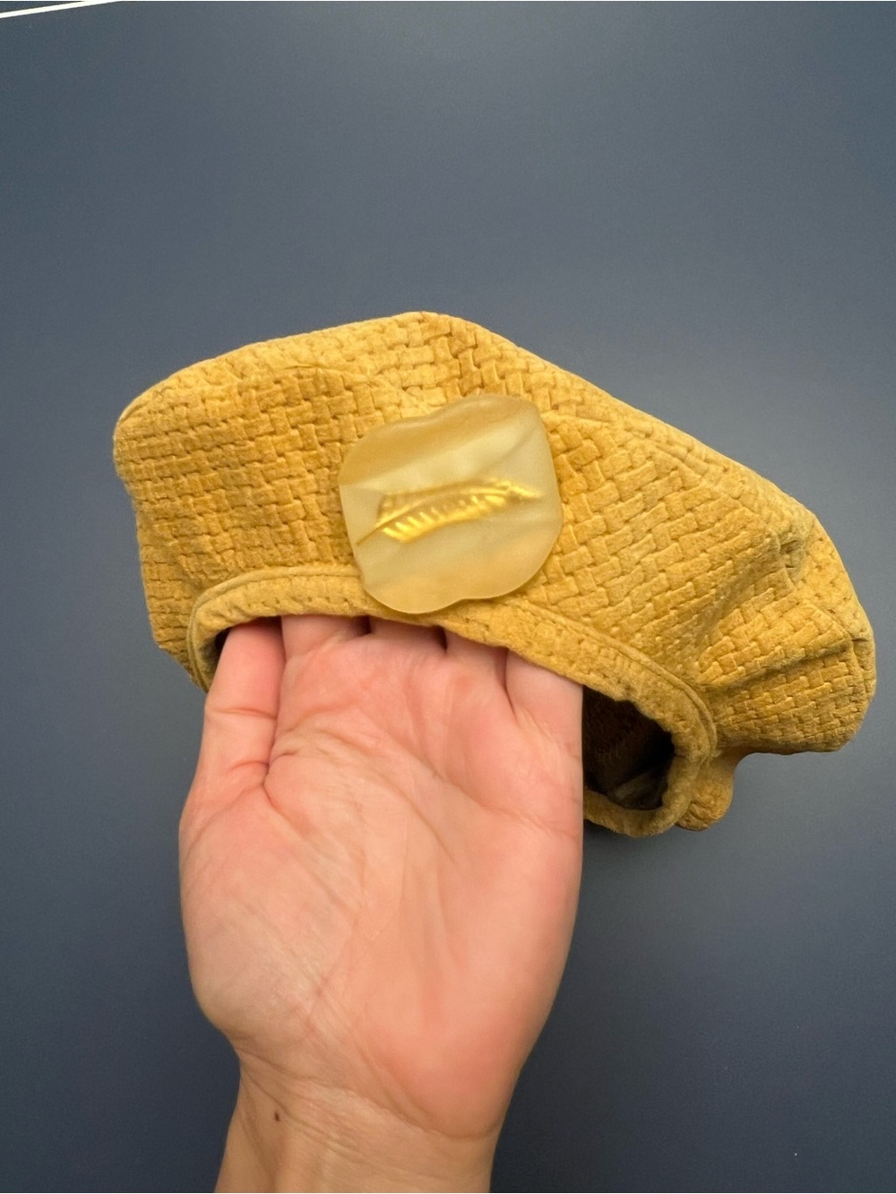 Mustard Yellow Textured Wool Beret with Decorative Button